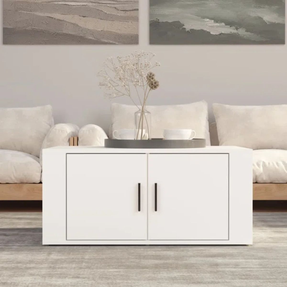 TU MESITA - Mesa de Centro Dinora color Blanco 2 puertas TU MESITA