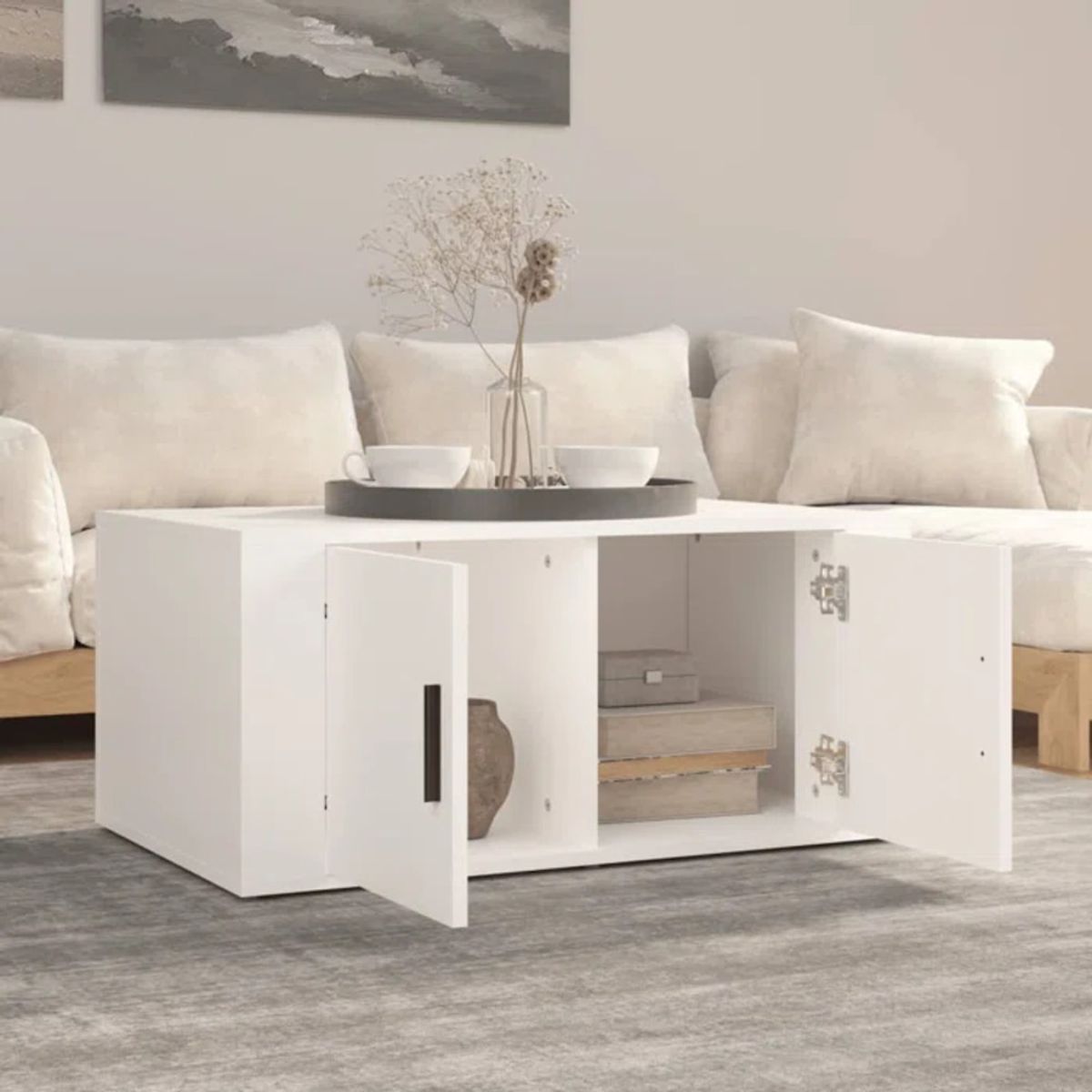 TU MESITA - Mesa de Centro Dinora color Blanco 2 puertas TU MESITA
