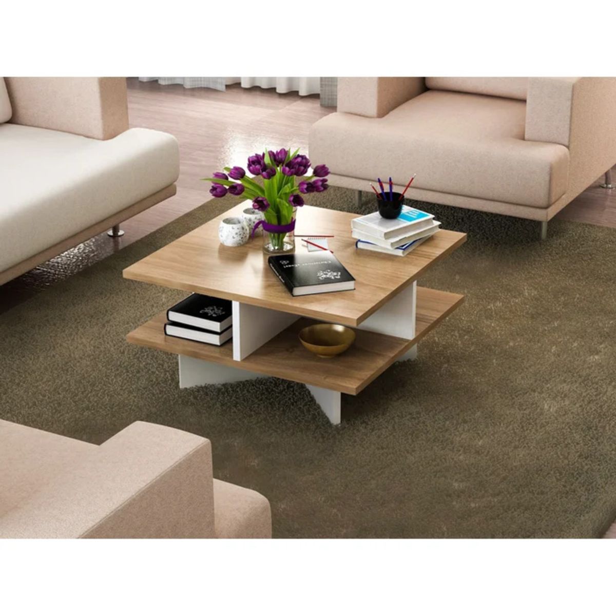 TU MESITA - Mesa de Centro Moderna Andaluz color BlancoMarrón TU MESITA