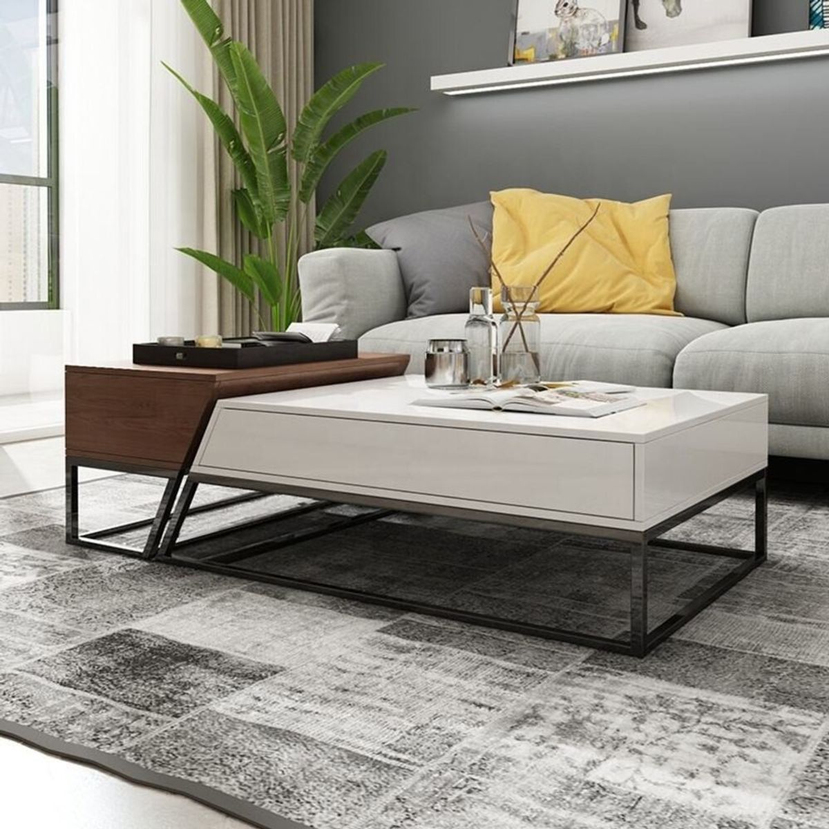 TU MESITA - Mesa de Centro Moderna Natam 2 cajones TU MESITA color BlancoMarrón