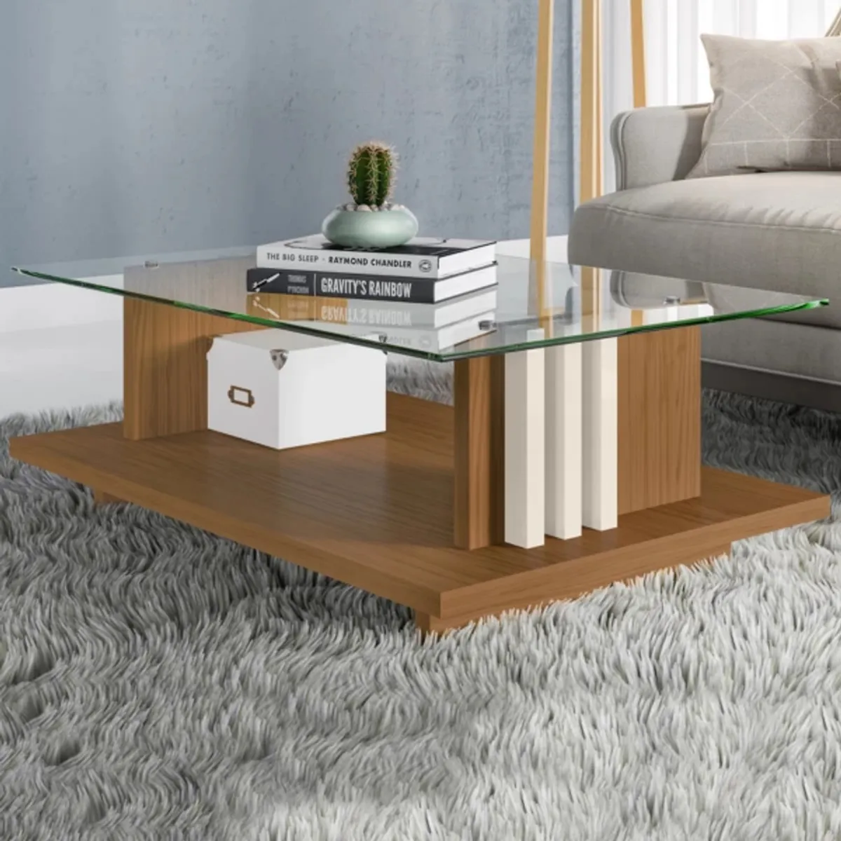 TU MESITA - Mesa de centro Moderna Frizz con vidrio color MarrónBlanco TU MESITA