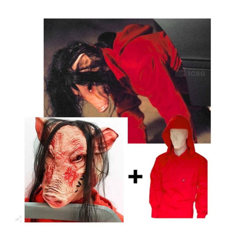 GENERICO - Disfraz Completo Máscara Latex Chancho con Traje Talla L