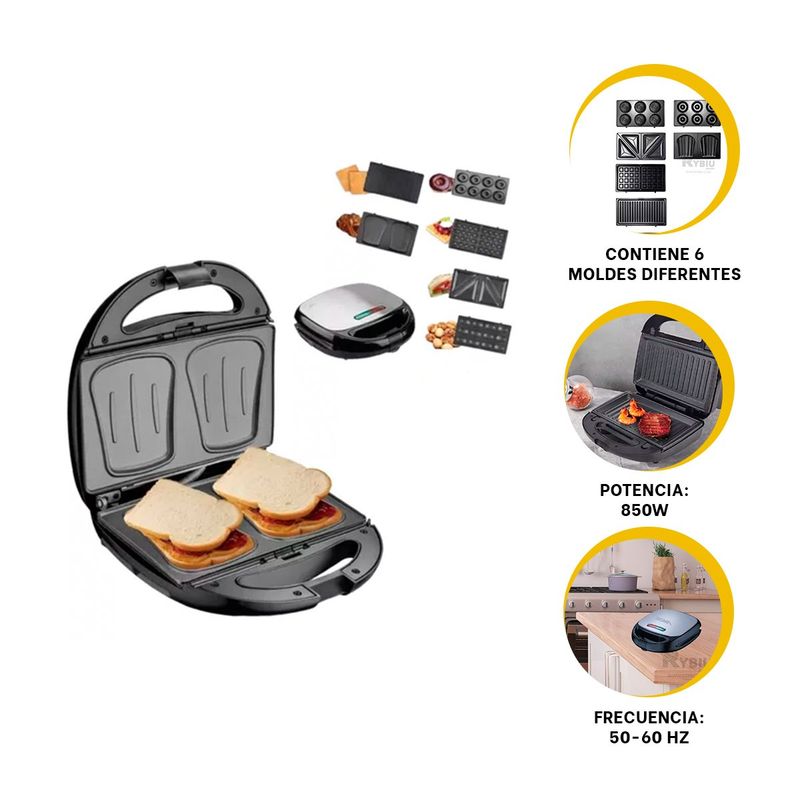 GENERICO - Tostador Compacto 6 en 1 en Color Negro Y+Gift Stickers