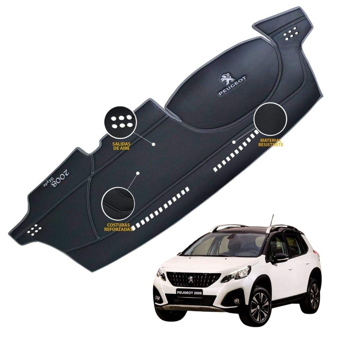 TECGO - PROTECTOR TABLERO TIPO PEUGEOT STYLE 2008 2018 TACTO CUERO