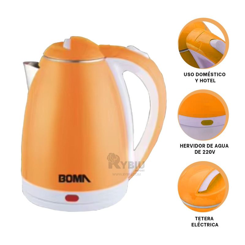 GENERICO - Tetera Electrica de 2L en Naranja Y+Regalo Stickers
