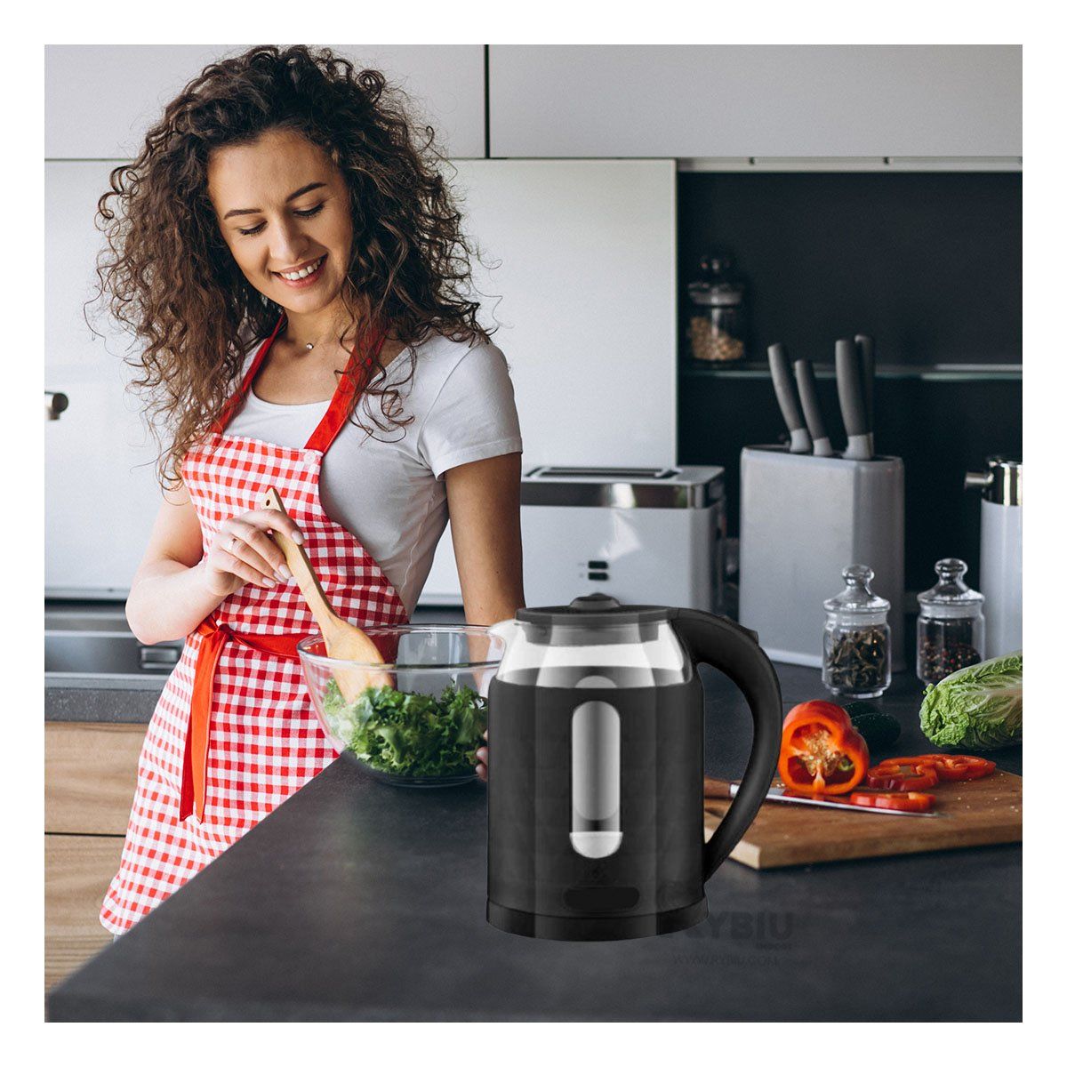 GENERICO - Hervidor Compacto de 2L en Color Negro Y+Papel de Regalo