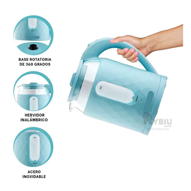GENERICO - Tetera Automatica de 2L en Celeste Y+Gift Stickers