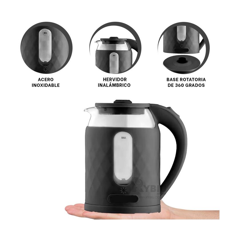 GENERICO - Calentador de Vidrio de 2L en Negro Y+Post-it Adhesivos