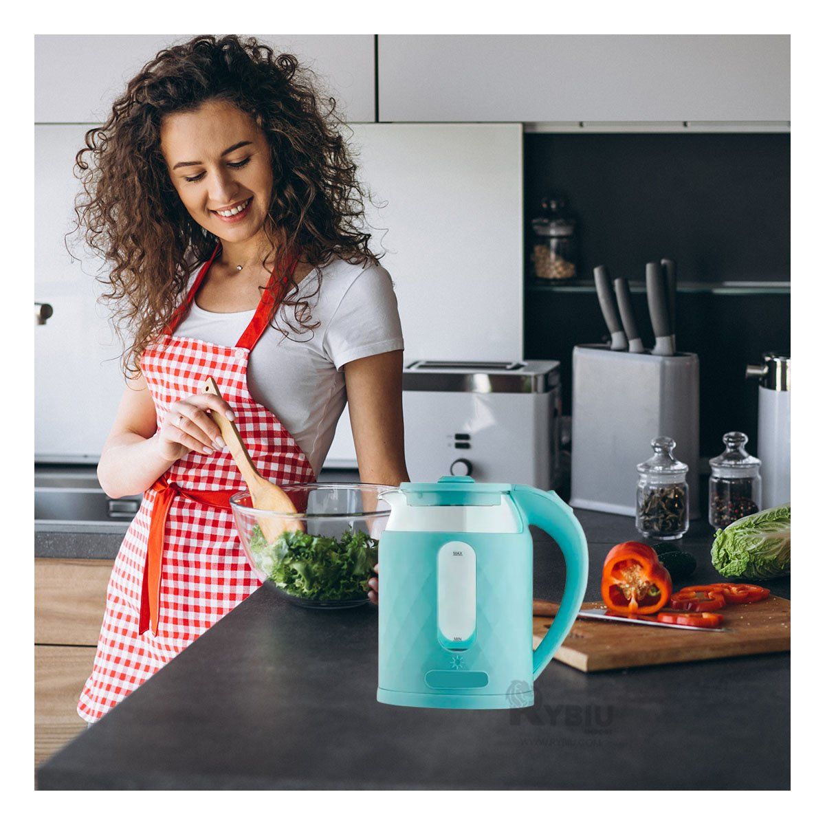 GENERICO - Hervidor Compacto de 2L en Color Celeste Y+Papel de Regalo