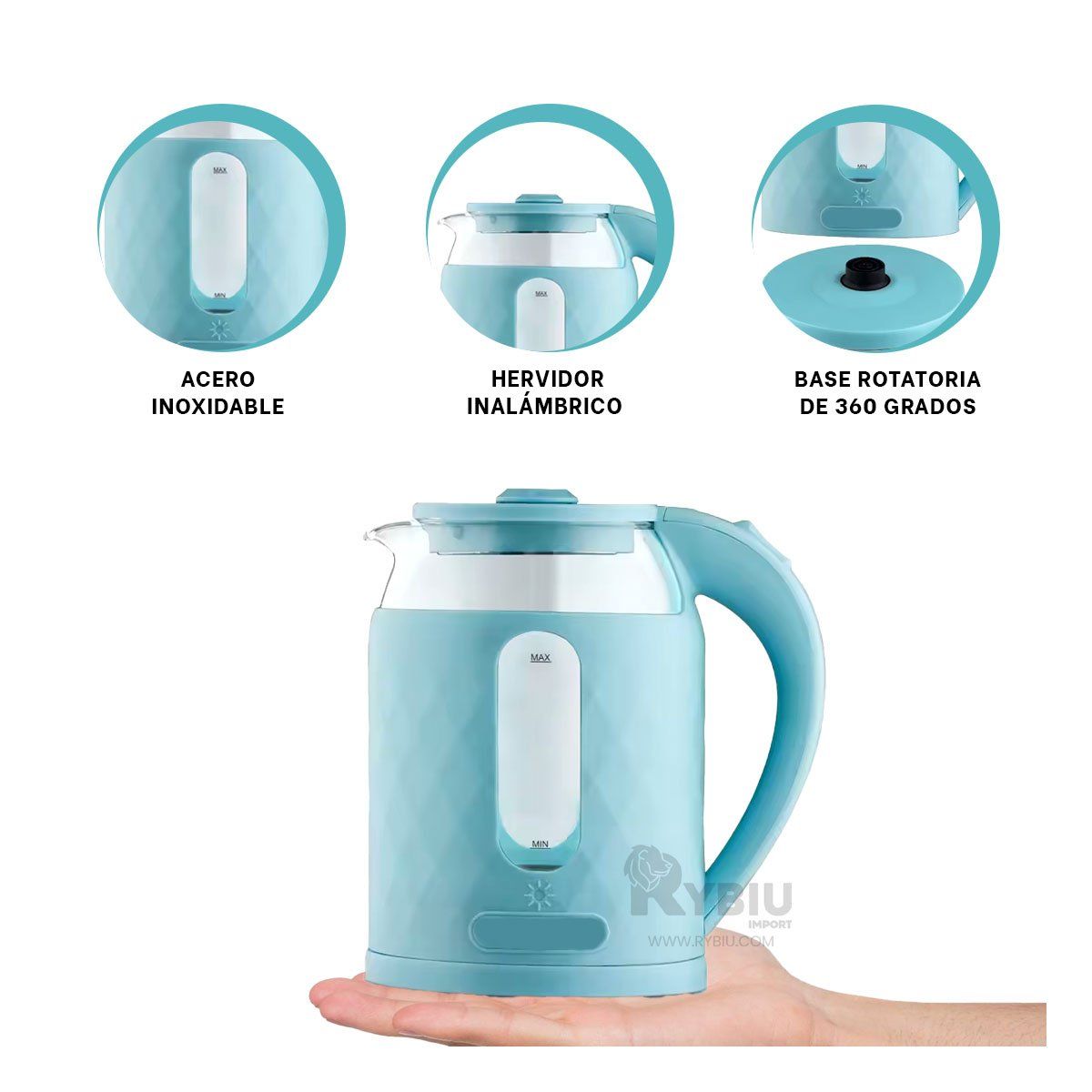 GENERICO - Hervidor Compacto de 2L en Color Celeste Y+Papel de Regalo