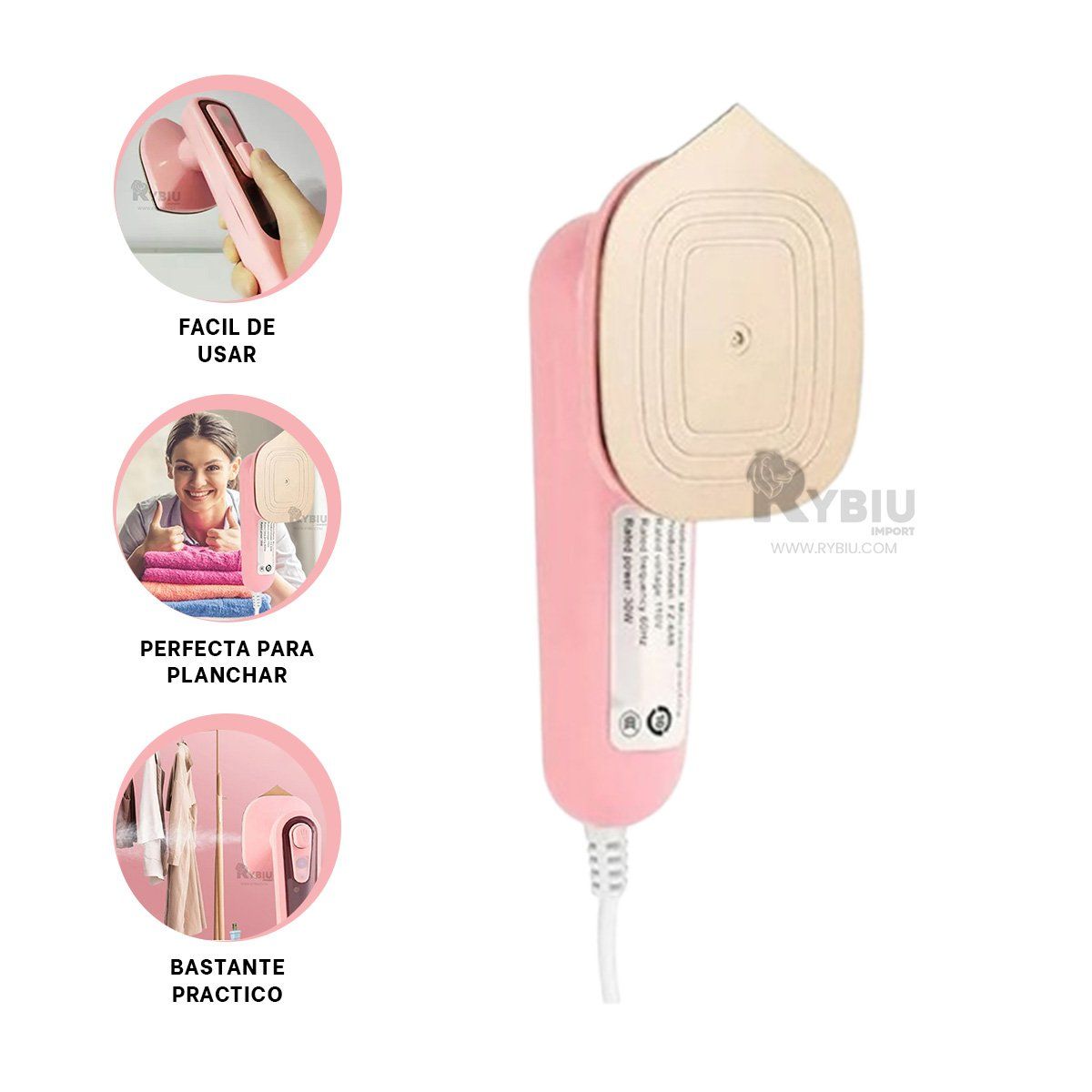 RYBIU IMPORT - Plancha Funcional Portable en Rosado Y+Regalo Agendita