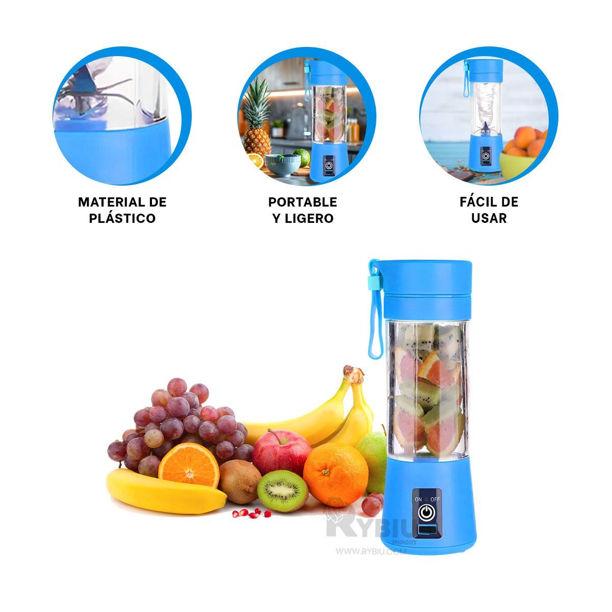 RYBIU IMPORT - Licuadora para Jugos de Color Azul Y+Regalo Stickers