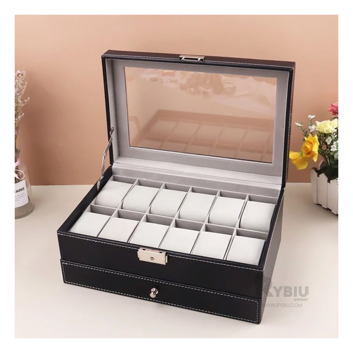 GENERICO - Caja para Guardar Relojes de Tono Negro Y+Post-it Adhesivos