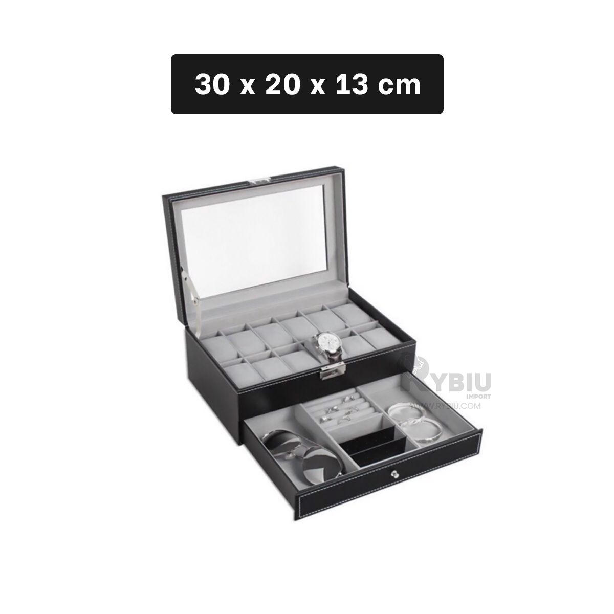 GENERICO - Caja Versatil para Guardar Relojes Negro Y+Ligas de Regalo