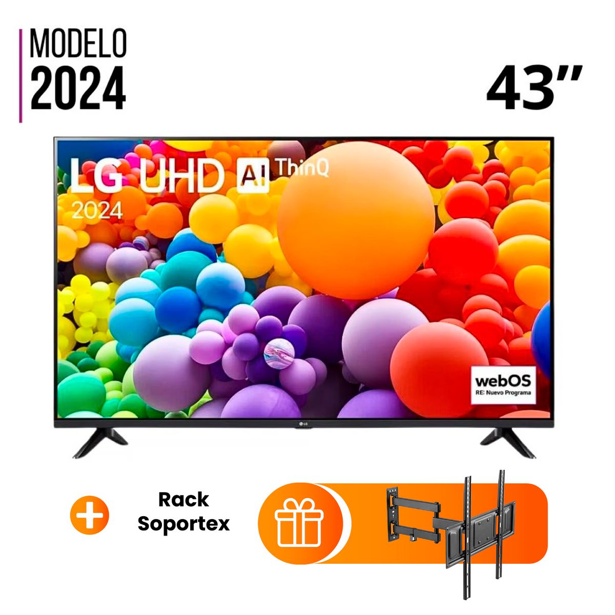LG - Televisor LG 43 Pulg. LED Smart TV UHD 4K con Thinq AI 43UT7300 + Rack