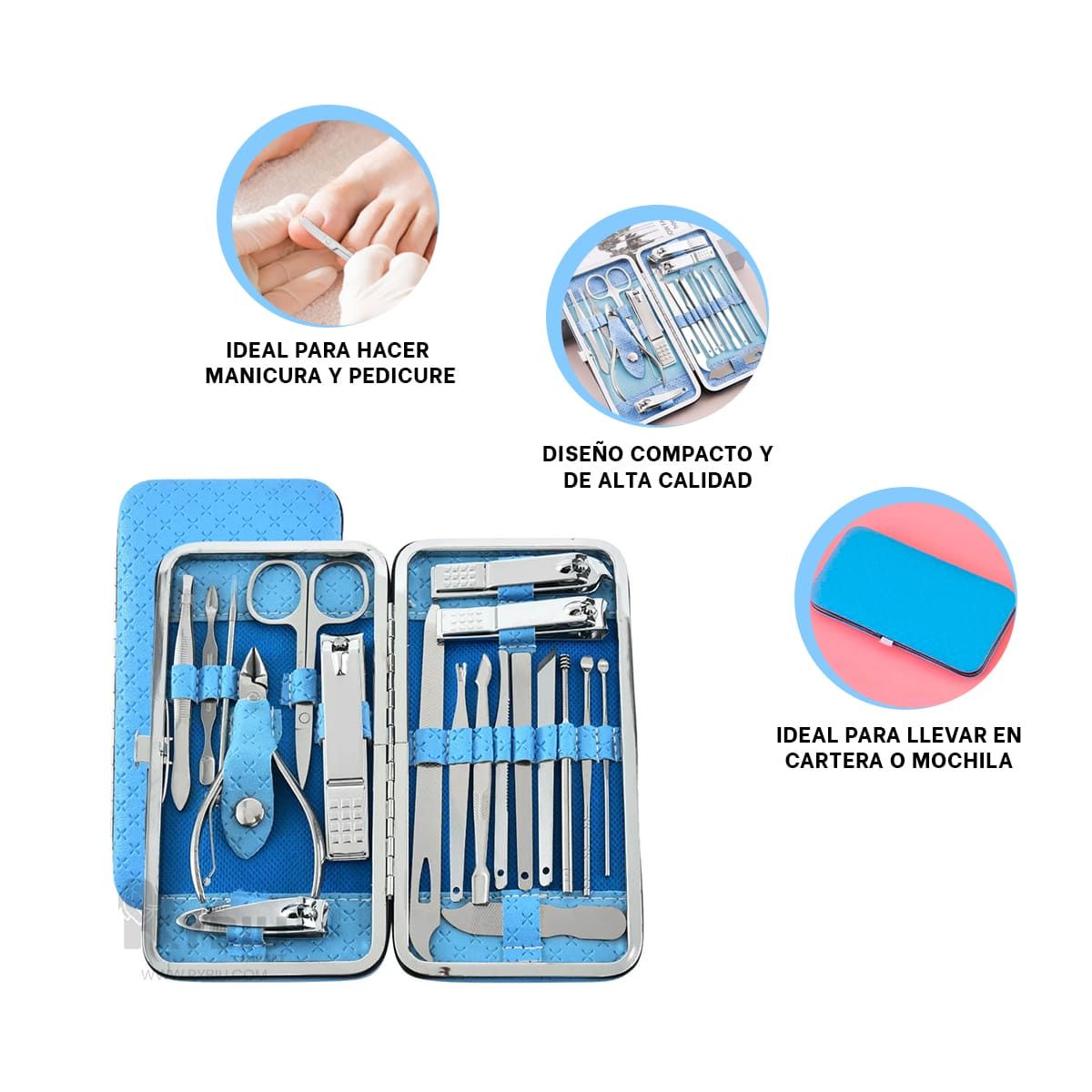 GENERICO - Set Portatil Pedicure de Color Celeste Y+Papel de Regalo