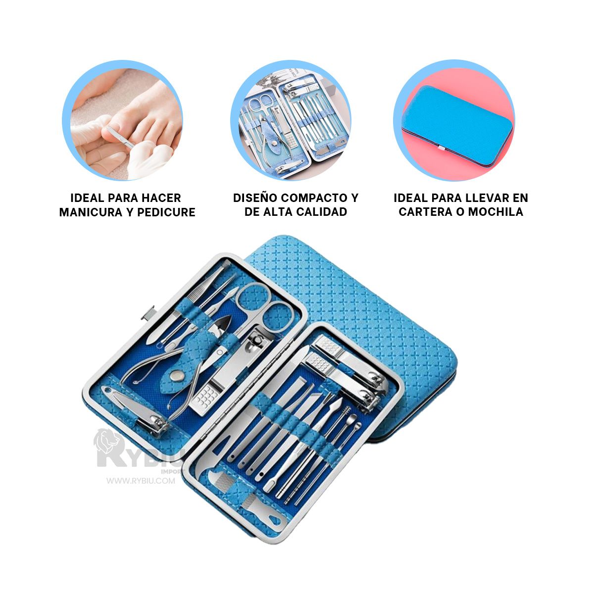 GENERICO - Pack Dinamico para Uñas Color Celeste Y+Ligas de Regalo