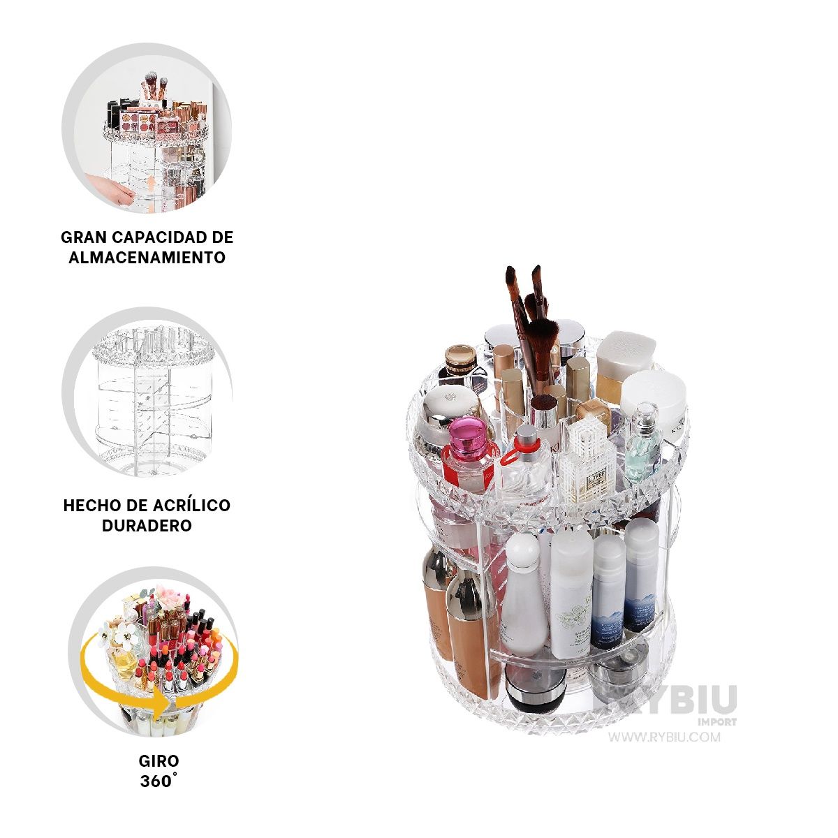 GENERICO - Soporte Compacto Makeup Grande 360° Y+Banderitas Adhesivas