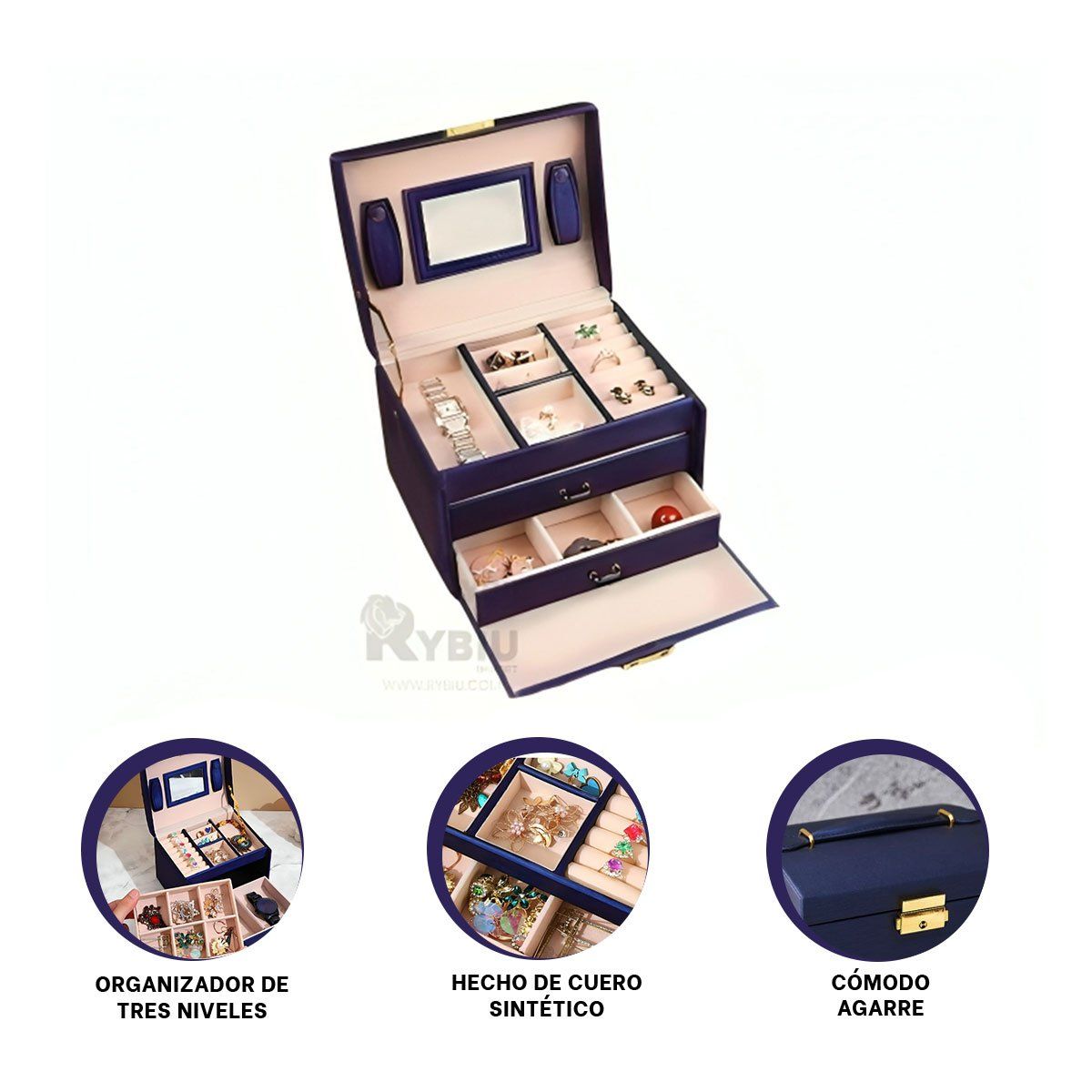 GENERICO - Cofre Versatil para Guardar Joyas Azul Y+Ligas de Regalo