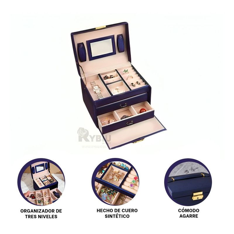 GENERICO - Cofre Versatil para Guardar Joyas Azul Y+Ligas de Regalo
