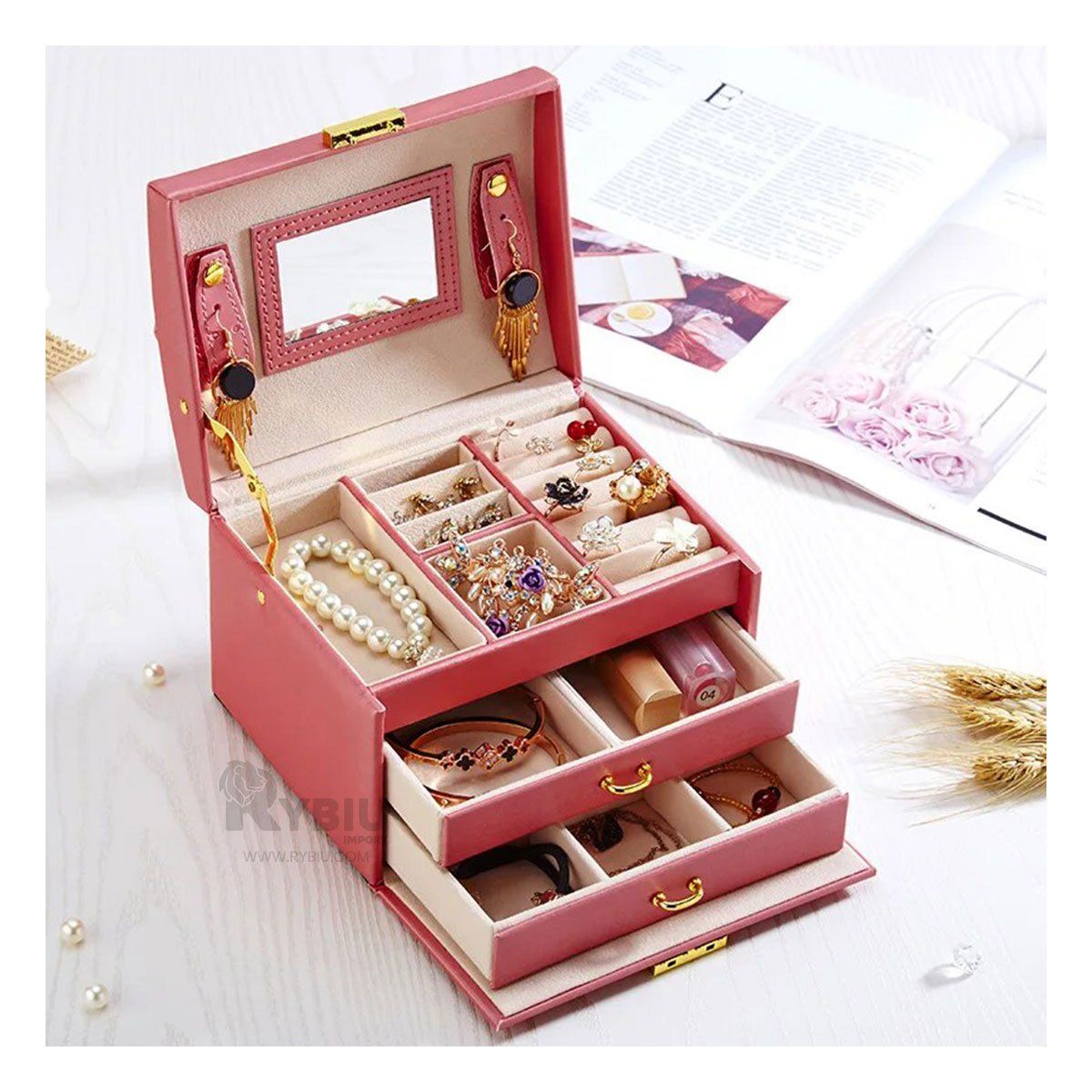 GENERICO - Guardajoyas Clasico de Color Rosado Y+Envoltorio de Regalo