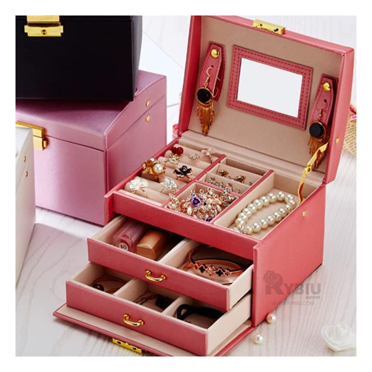 GENERICO - Guardajoyas Compacto de Color Rosado Y+Regalo Agendita