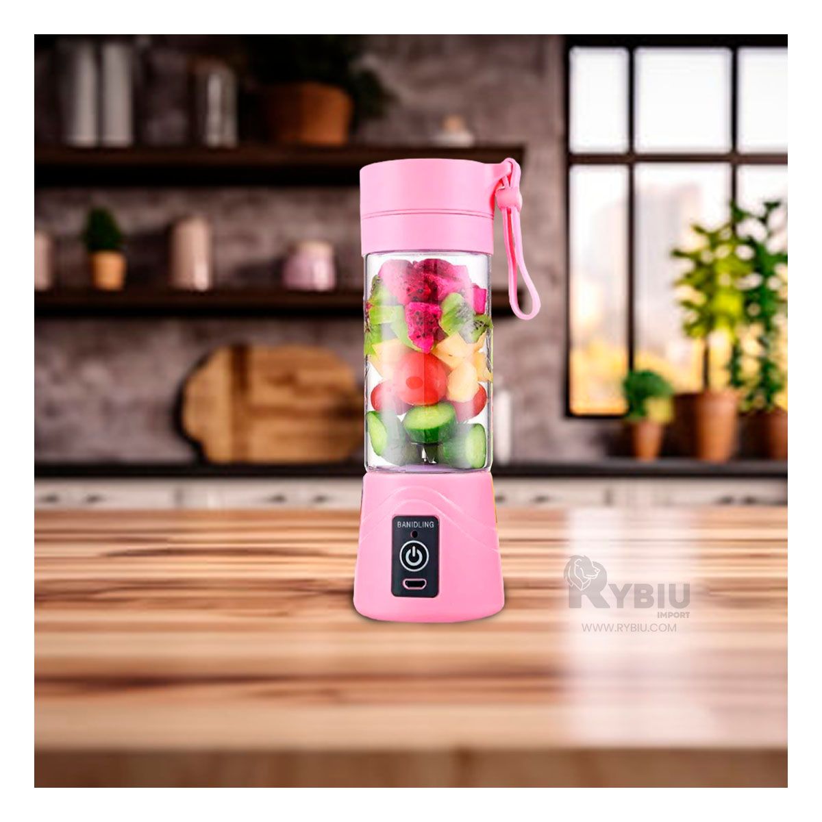 RYBIU IMPORT - Licuadora Ergonomica de Color Rosado Y+Papel de Regalo
