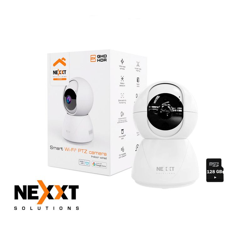NEXXT SOLUTIONS - Cámara Inalámbrica PTZ Nexxt NHC-IP10 3MP Interior 110° Audio 2 vías + SD 128GB