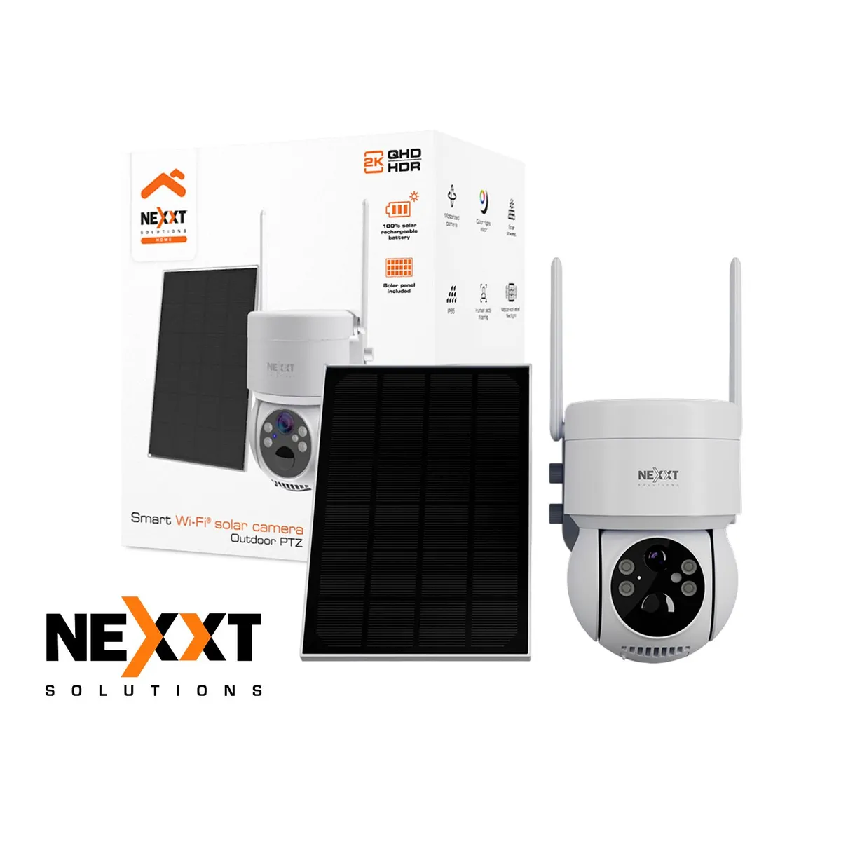 NEXXT SOLUTIONS - Cámara Inalámbrica PTZ Nexxt NHC-OP20S 3MP 2K Panel Solar Sirena Reflector IP65