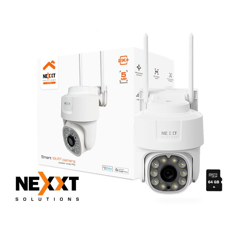 NEXXT SOLUTIONS - Cámara PTZ Inalámbrica Nexxt NHC-OP10 5MP Audio 2vías Reflector Zoom 6X + SD64GB