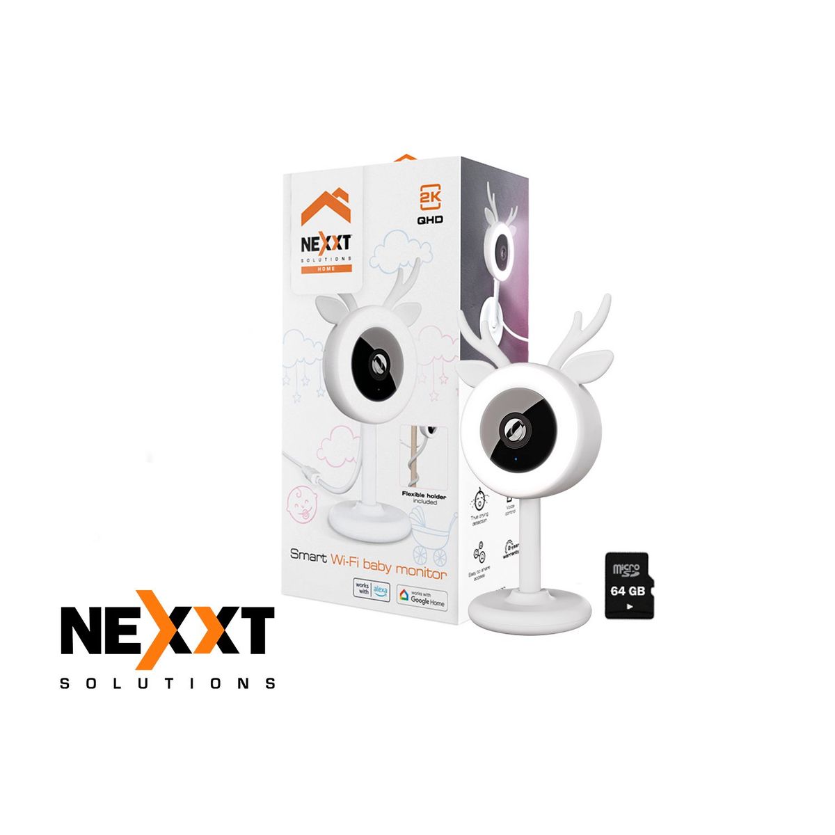 NEXXT SOLUTIONS - Monitor de bebé Inalámbrica Nexxt NHC-B100 2K Audio 2vías Detección llanto +64GB