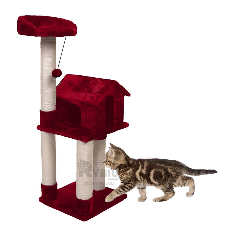 GENERICO - Casa de Madera y Sisal para Gatos Rojo Y+Regalo Stickers