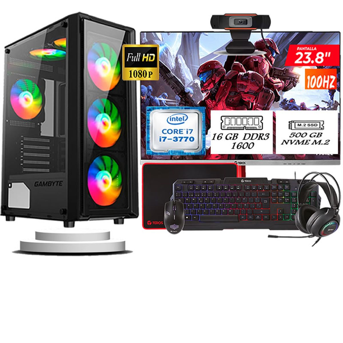 HALION - Computadora Pc Intel Core i7 3770  Monitor 24 fhd' RAM 16 GB SSD 500 GB