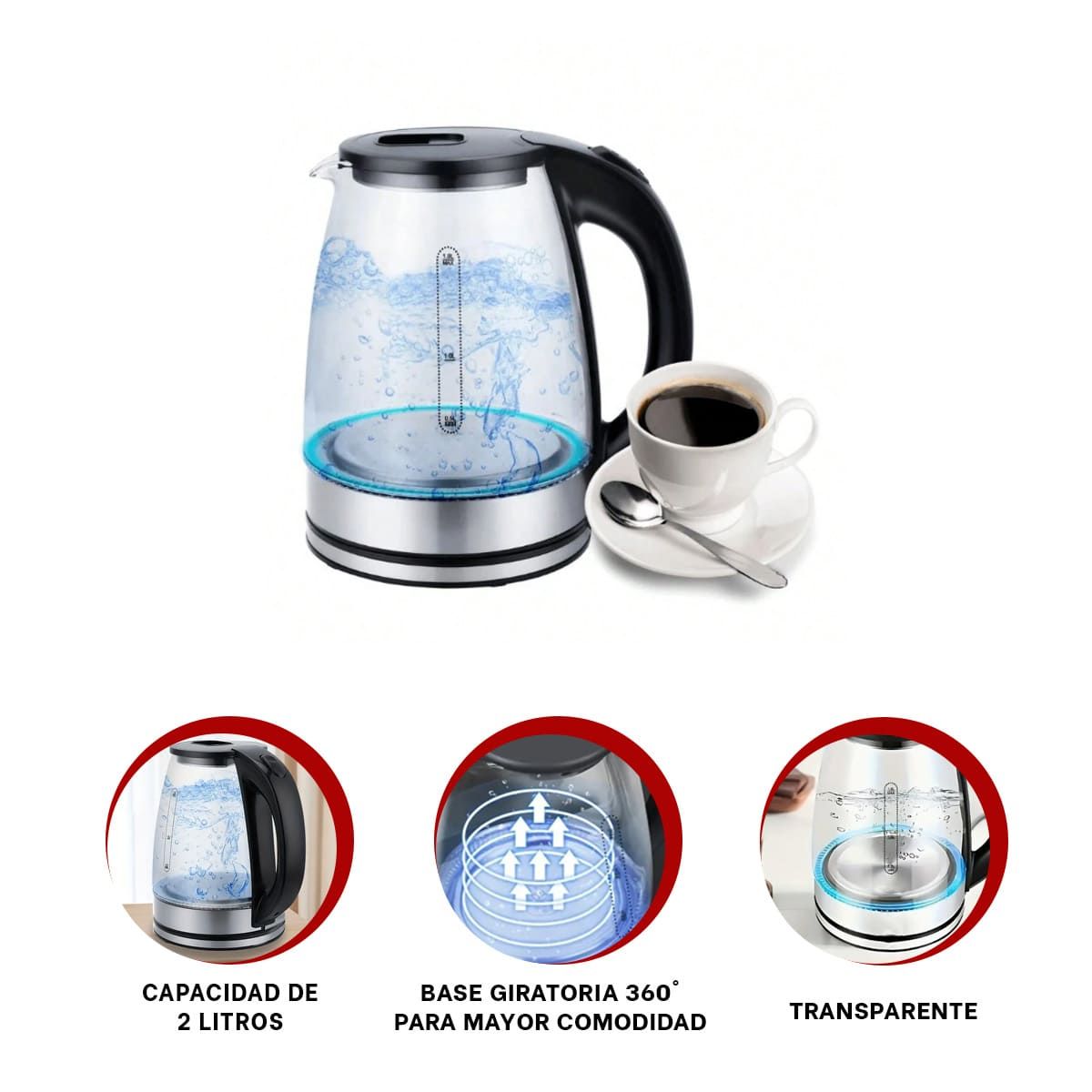 GENERICO - Hervidora Rapida y Eficiente Transparente Y+Regalo Stickers.