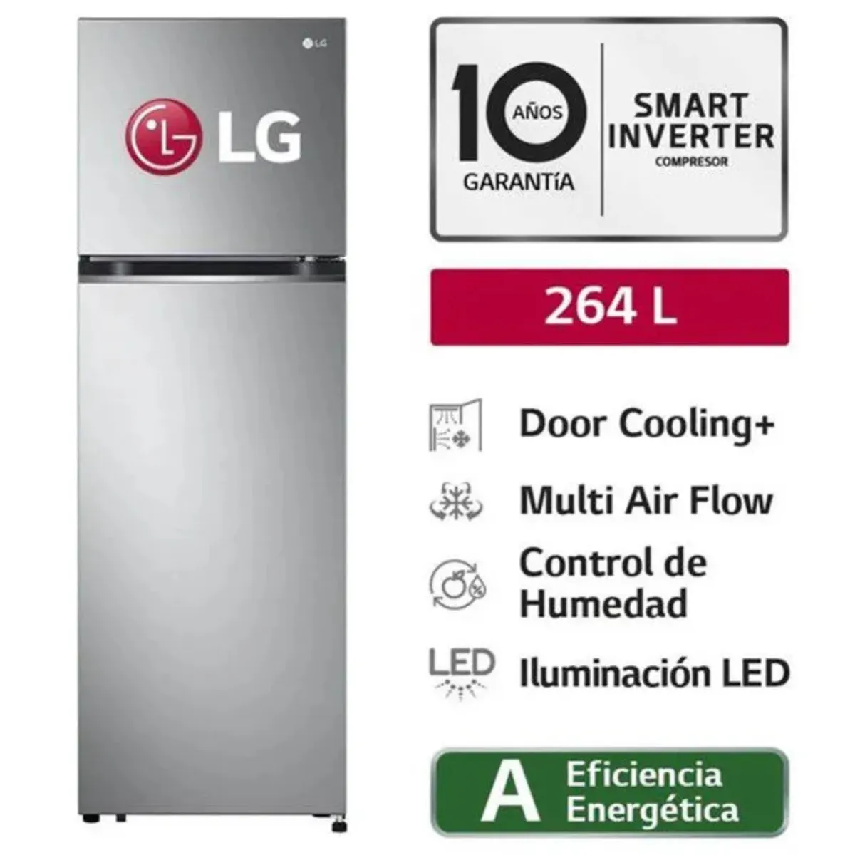 LG - Refrigeradora LG No Frost GT26BPP Top Freezer 264L Plateada
