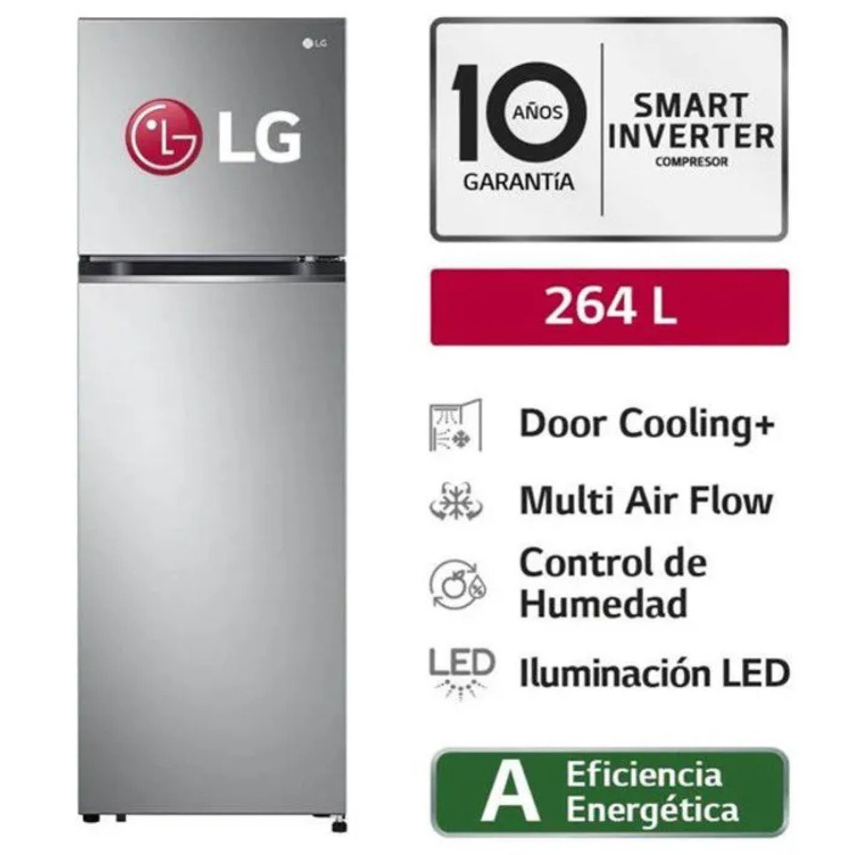 LG - Refrigeradora LG No Frost GT26BPP Top Freezer 264L Plateada
