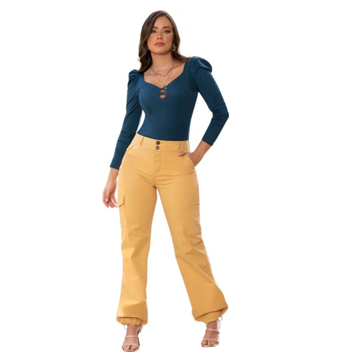 T&T - Pantalón Mango tipo cargo TYT  Amarillo Moda Colombiana con Est