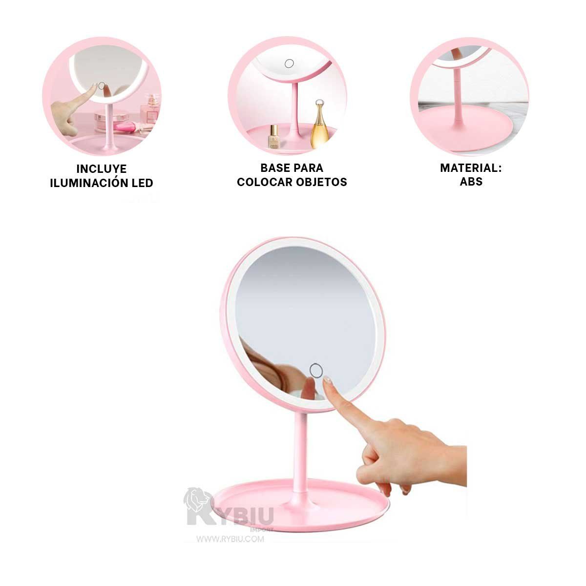 GENERICO - Led Circular de Espejo en Tonalidad Rosado Y+Gift Stickers