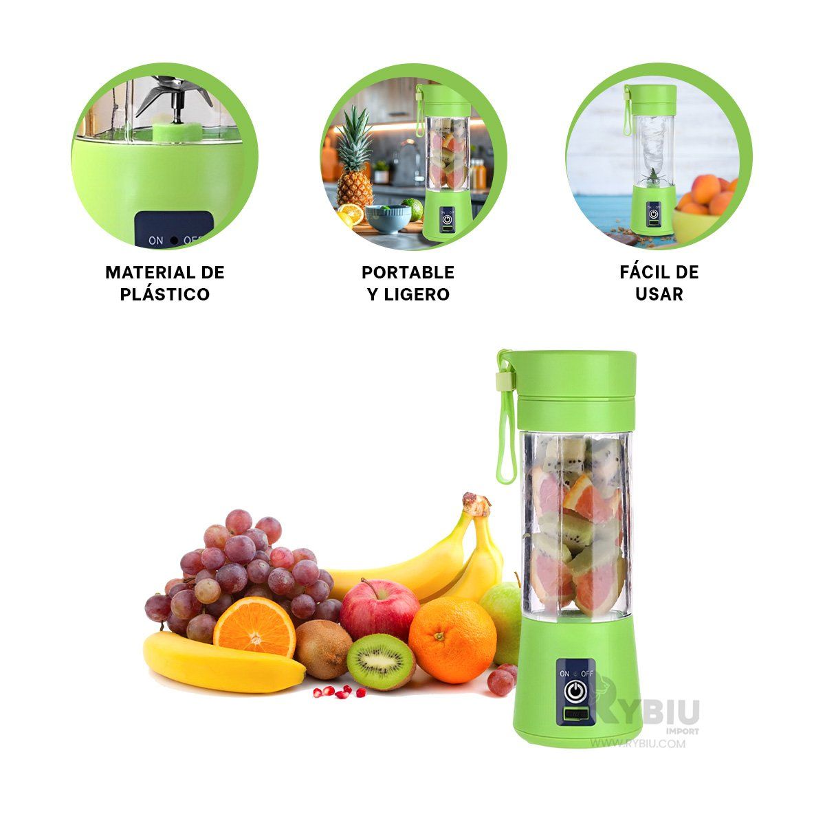 GENERICO - Licuadora para Jugos de Color Verde Y+Regalo Stickers