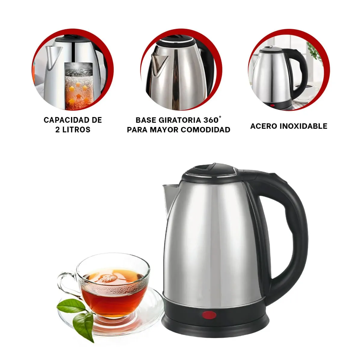 GENERICO - Jarra Hervidor Electrico para el Hogar en Plateado.