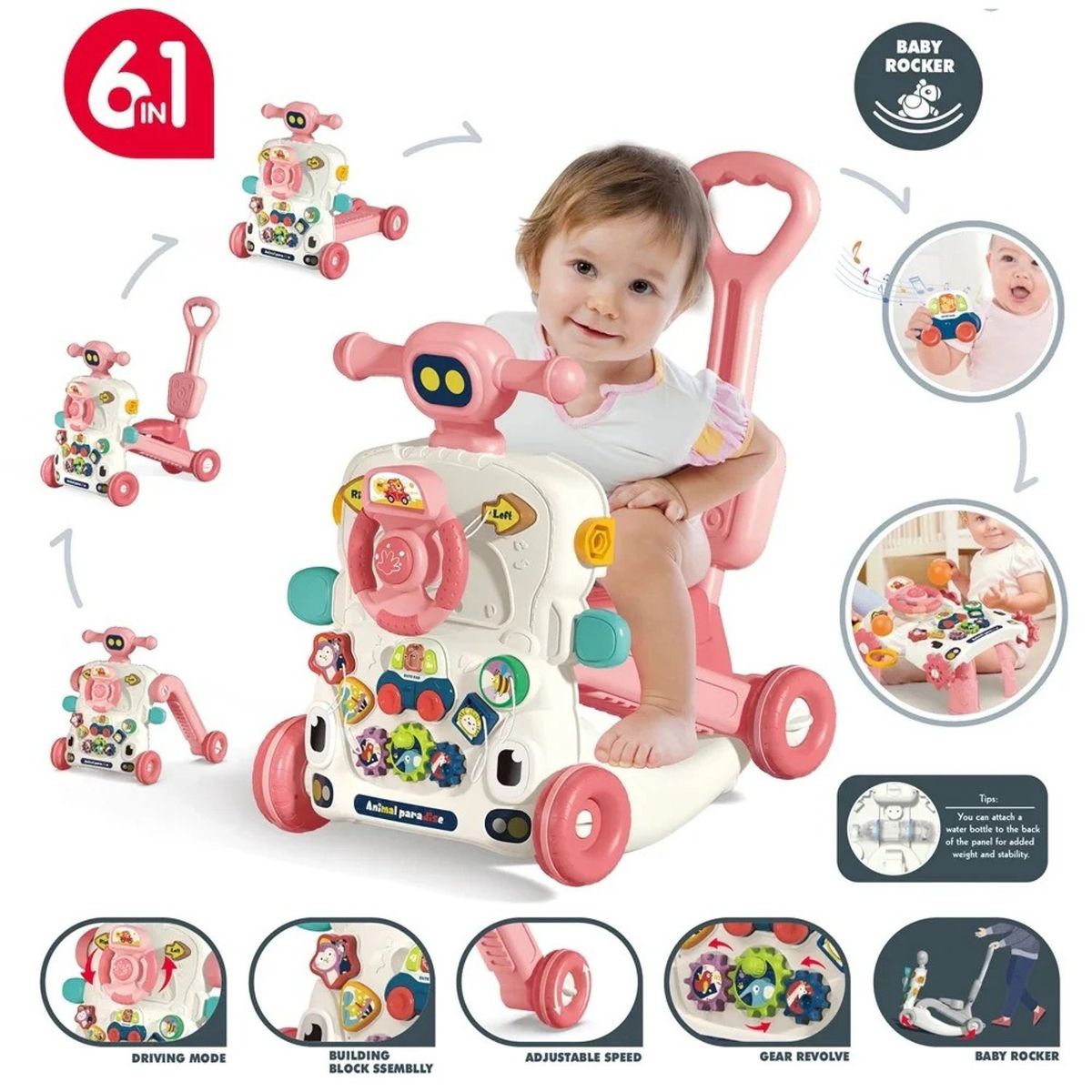 GENERICO - Caminador Musical multifuncional 6 en 1 - Rosado