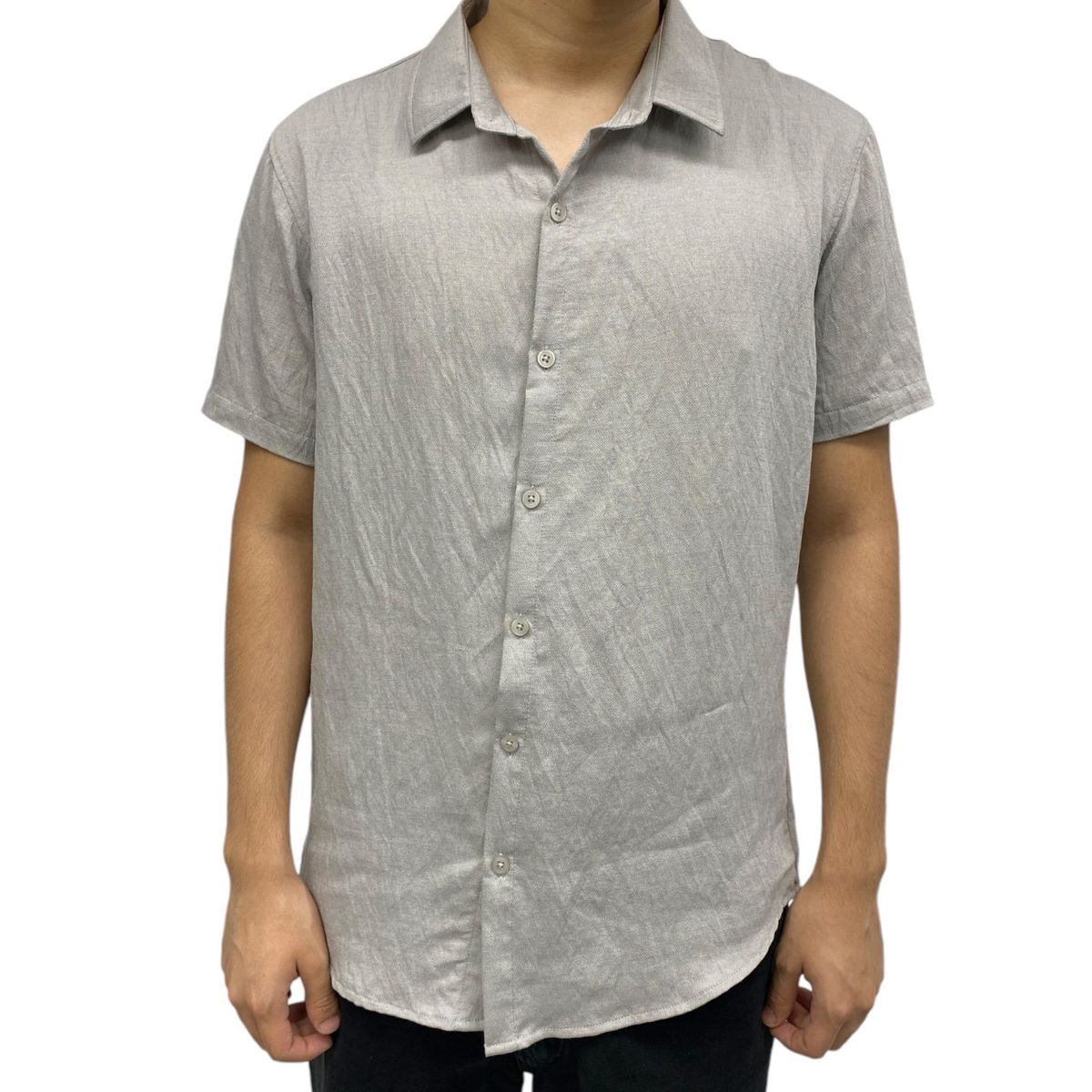 AMERICAN EXCHANGE - Camisa de Lino Zarah Corrugada Gris Claro De Hombre - American Exchange