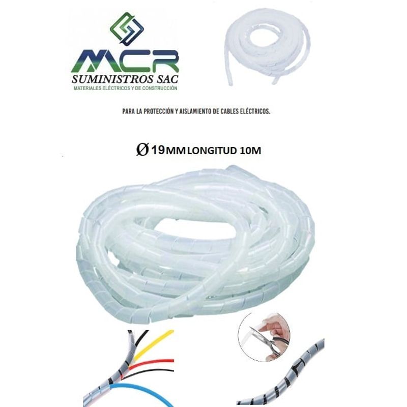 GENERICO - ESPIRAL PROTECTOR DE CABLE 19MM CON 10M DE LARGO BLANCO