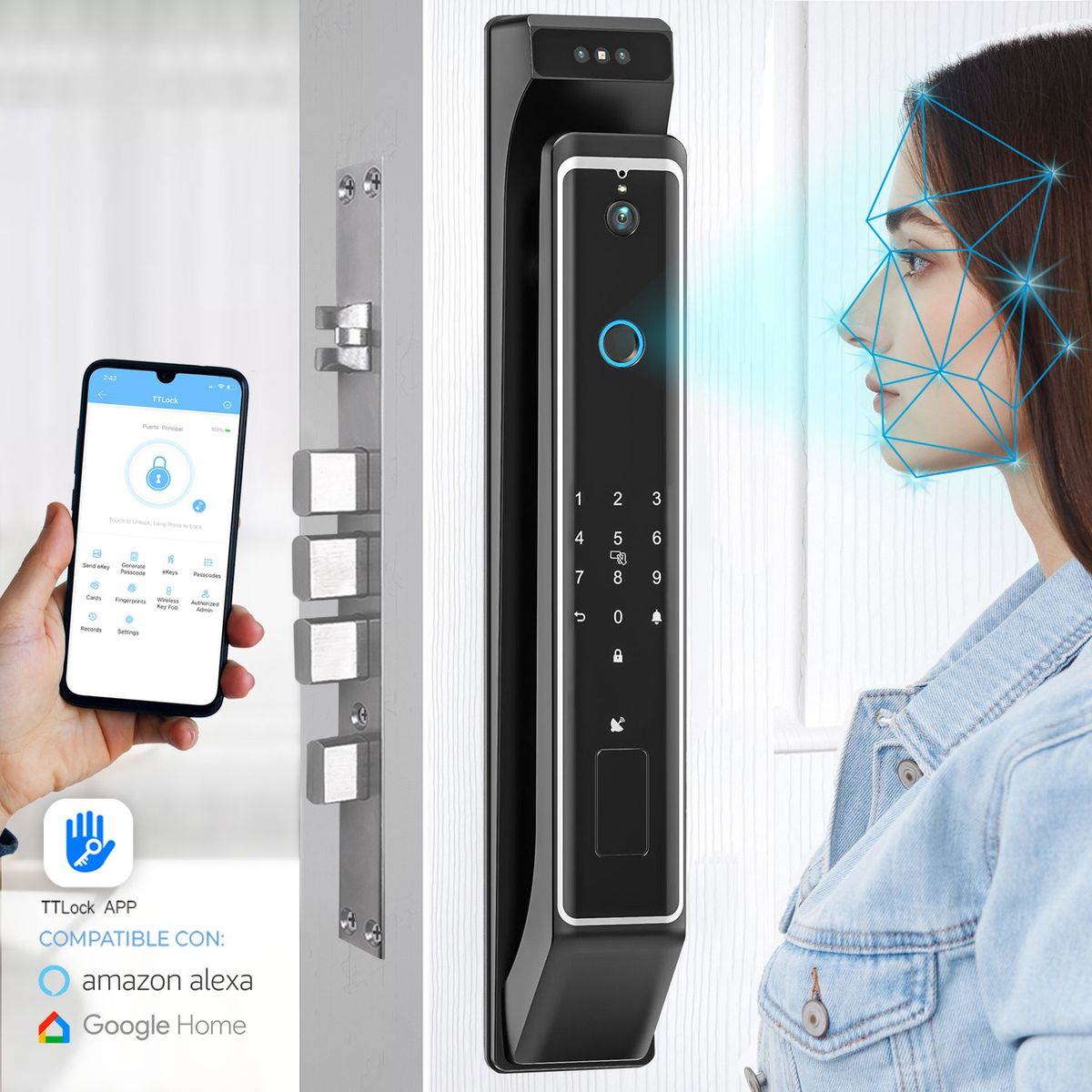FUERTECO - Cerradura digital con reconocimiento facial WIFI ONIX + Asesoría de Instalación