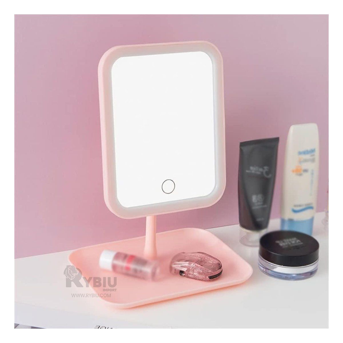 GENERICO - Espejo de Maquillaje Led en Rosado Y+Papel de Regalo