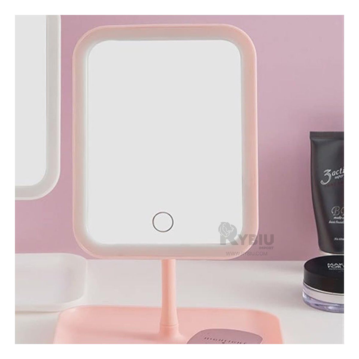GENERICO - Espejo Led Tactil Cuadrado Practico de Color Rosado