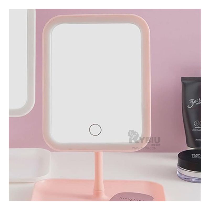 GENERICO - Espejo Led Tactil Cuadrado Practico de Color Rosado