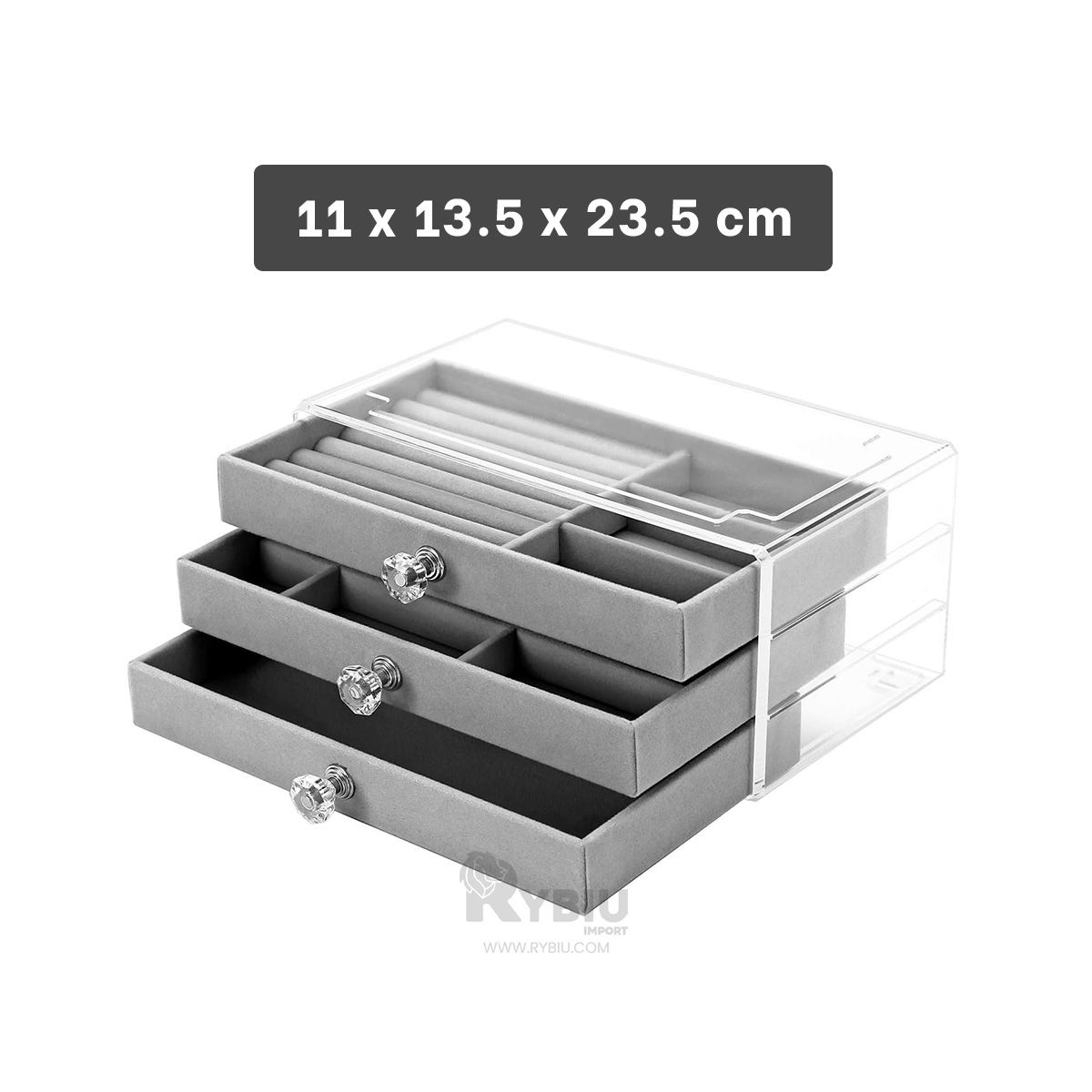 GENERICO - Caja Moderna Joyeria en de 3 Niveles Plomo Y+Ligas de Regalo