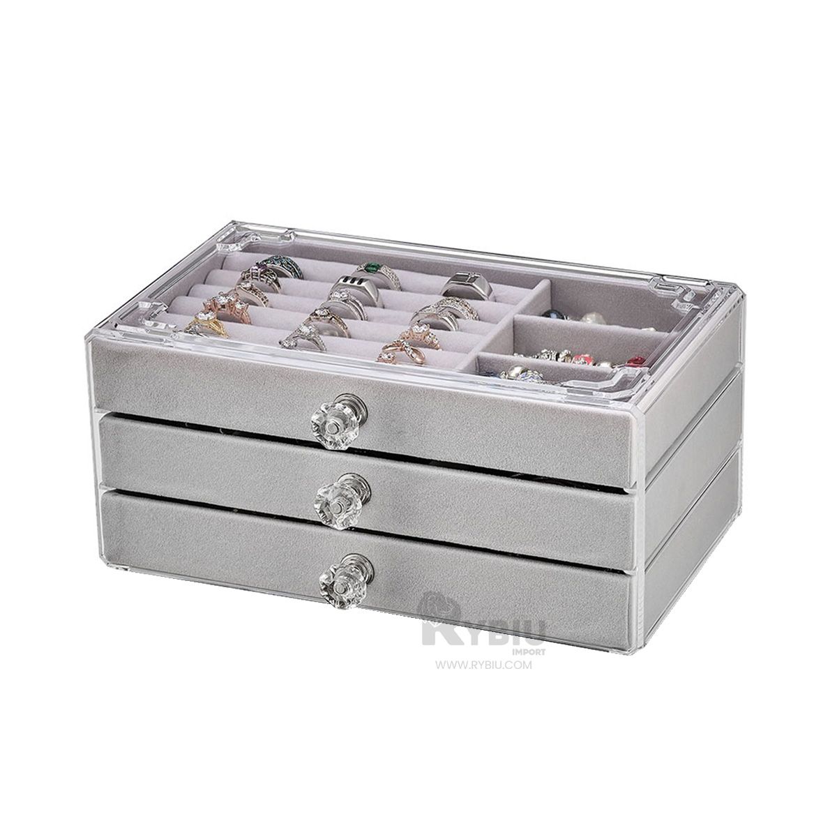 GENERICO - Caja Moderna Joyeria en de 3 Niveles Plomo Y+Ligas de Regalo