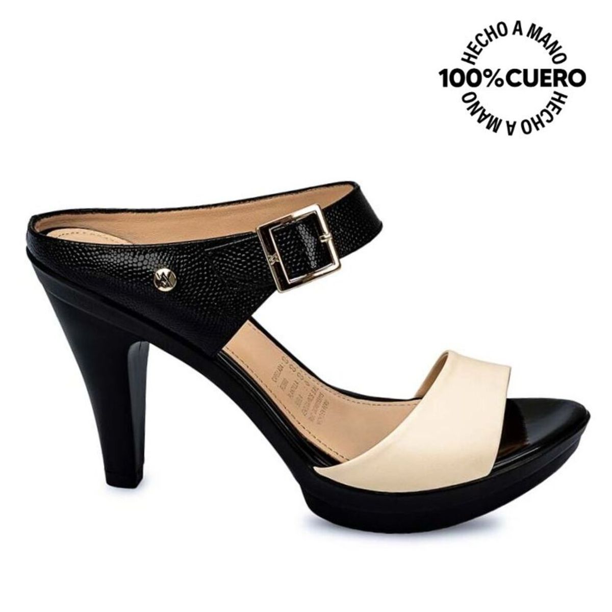 VIALE - Sandalia Slide Casual ALE-2102 HuesoNegro Viale Cuero